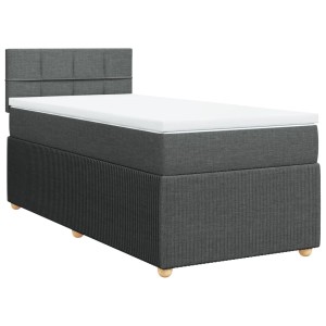 Boxspringbett dunkelgrau 90x190 cm mit Matratze und Kopfteil.