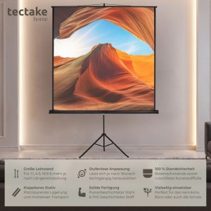 Tectake Beamer Leinwand  Ausziehbar Mit Standfestem  Klappbarem Stativ 178 x 178 cm 187 x 90 x 243 cm Weiß