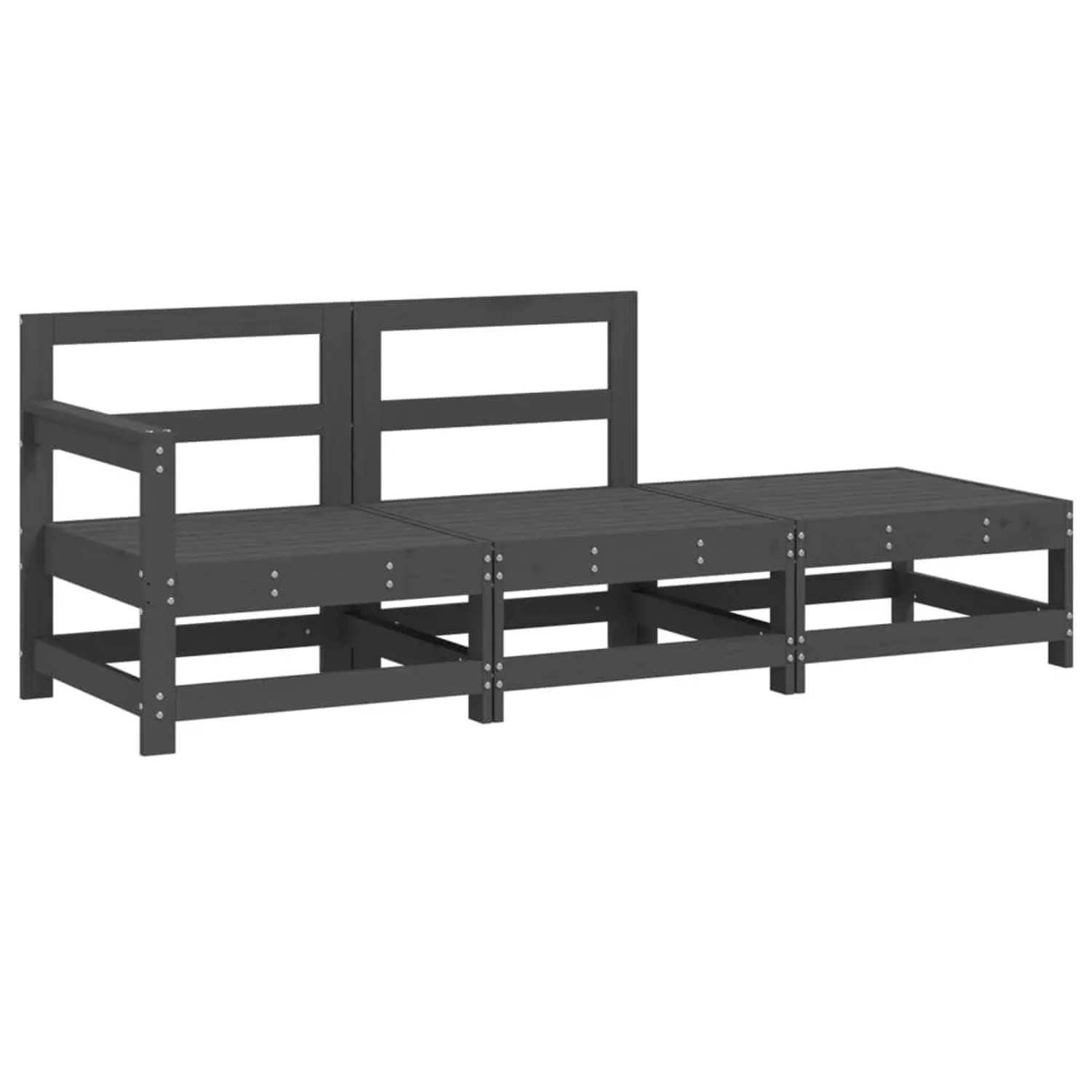 vidaXL 3-Tlg Garten-Lounge-Set Grau Massivholz Kiefer 825522