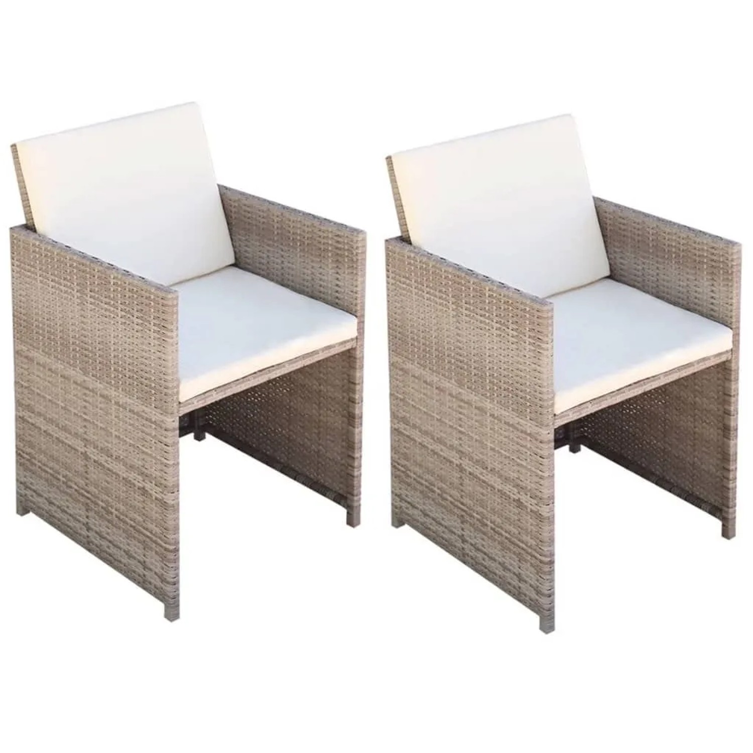 vidaXL Gartenstühle 2 Stk mit Polstern und Kissen Poly Rattan Beige 42561