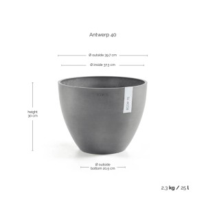 Ecopots Pflanztopf Antwerp Grau, 40 cm. Zeitloser Blumentopf für Innen- und Außenbereich.