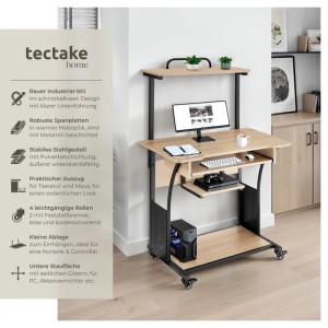 Tectake Schreibtisch Fife Industrial Style Holz und Stahl  80 x 65 50 x 130 50 cm Industrial Holz Hell  Eiche Sonoma