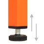 Detailaufnahme: Nivellierfuß des orangefarbenen VidaXL TV-Schranks aus Stahl. Höhenverstellbar.