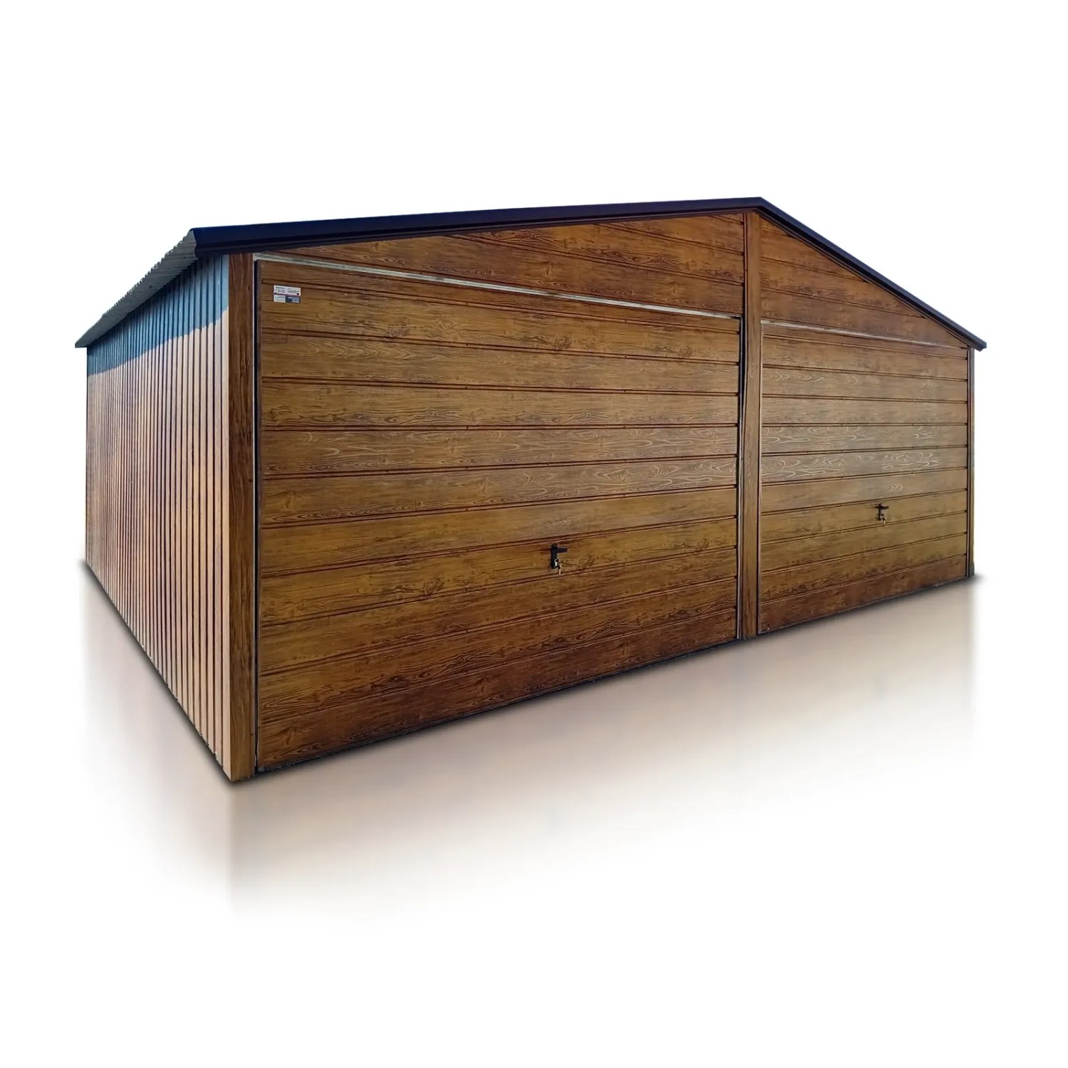 Liderstal Doppelgarage Premium aus Blech 600 x 500 cm Schwingtor Satteldach Holzoptik