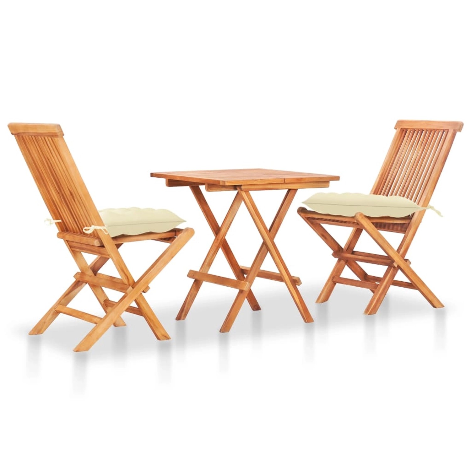 vidaXL 3-Tlg Bistro-Set mit Cremeweißen Kissen Massivholz Teak 3063242
