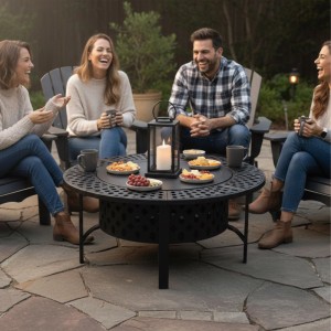 Relaxdays Feuerschale Stahl Schwarz mit 2 Grillrosten Schwenkbar Höhenverstellbar 71 cm x 92 cm 13,4 kg