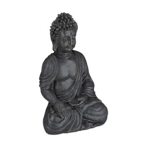 Relaxdays Buddha Figur Polyresin Dunkelgrau Wetterfest Frostsicher 40 cm x 24 cm x 15 cm 1,2 kg
