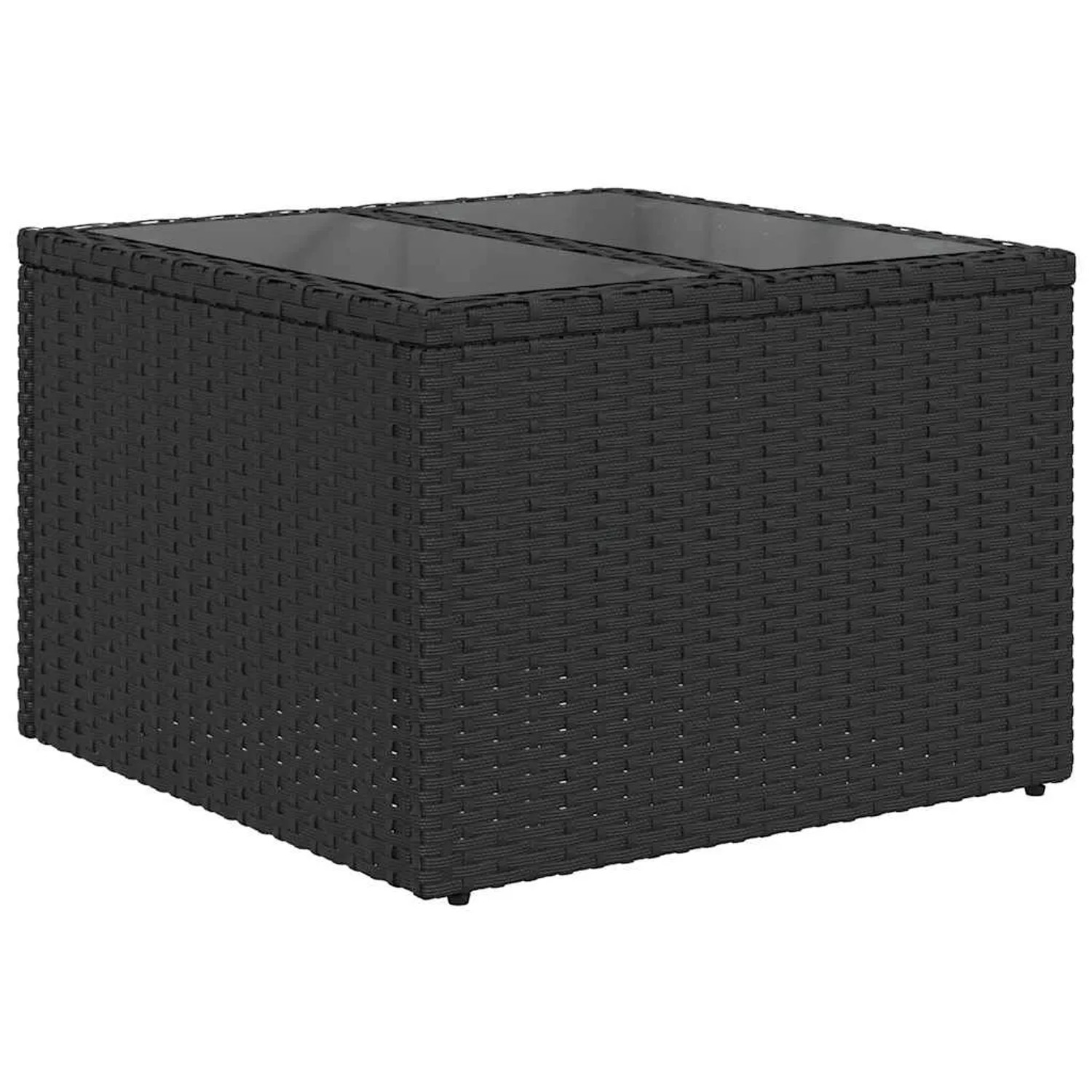 Schwarzer vidaXL Gartentisch aus Rattan mit Glasplatte, Teil der 7-tlg. Sofagarnitur.
