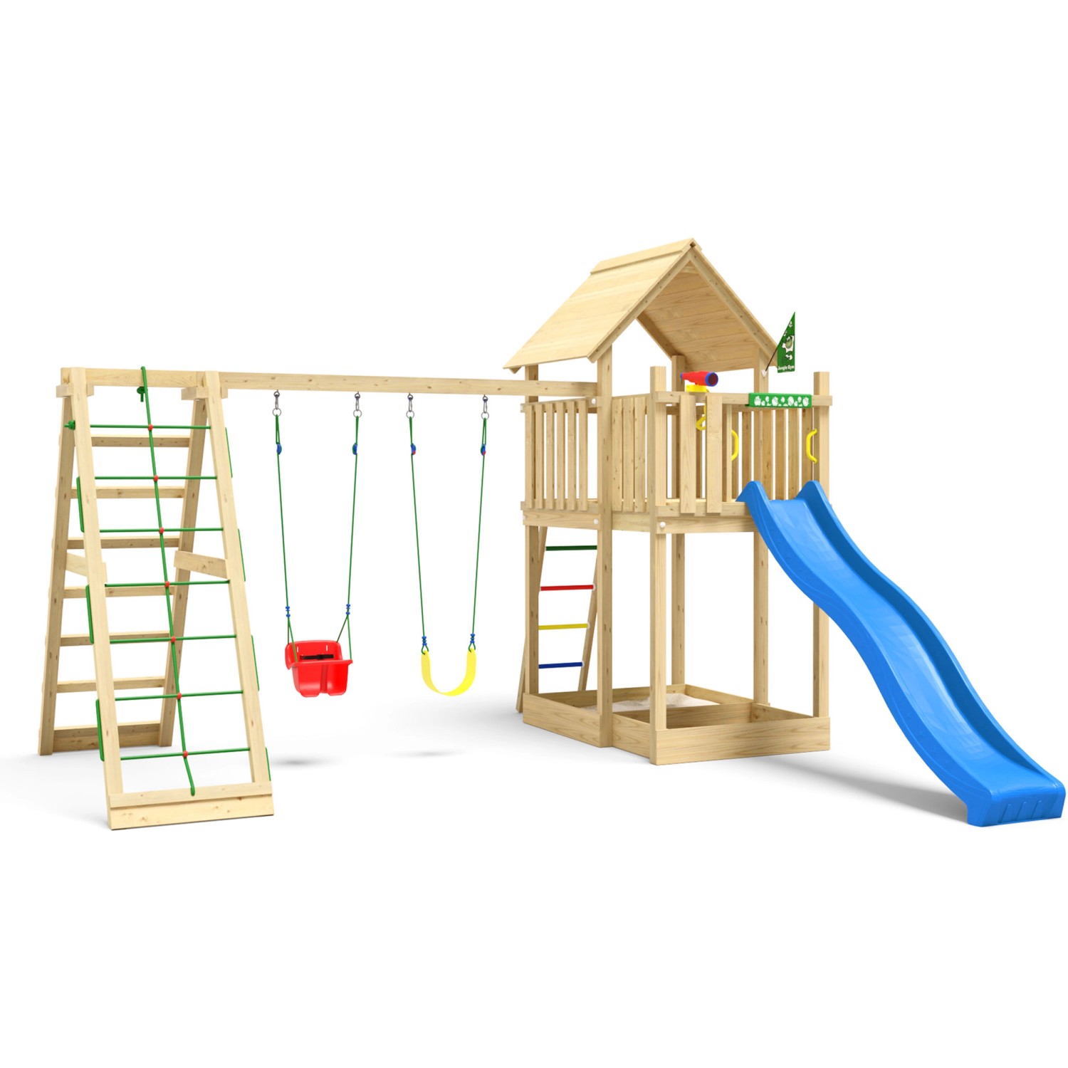 Jungle Gym Spiel Canopy Holz Doppelschaukel Kletterbock Rutsche Blau günstig online kaufen