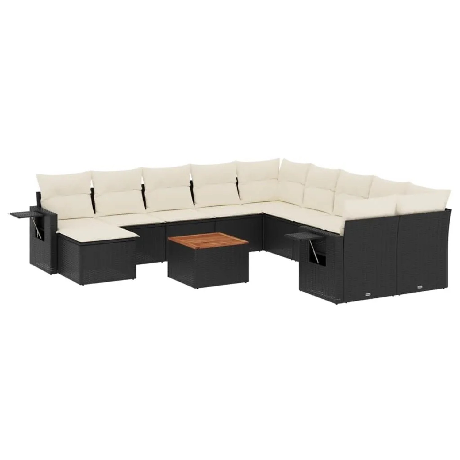vidaXL 12-Tlg Garten-Sofagarnitur mit Kissen Schwarz Poly Rattan 3224859