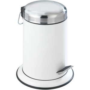 Weißer Wenko Kosmetik Treteimer Retoro, 3 Liter, mit Edelstahldeckel und Fußpedal.