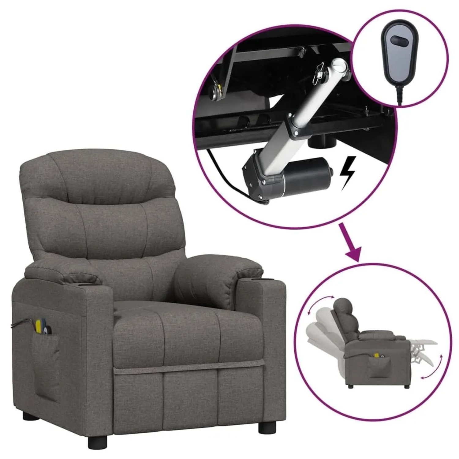 vidaXL Massagesessel Elektrisch Dunkelgrau Stoff 3143504_3
