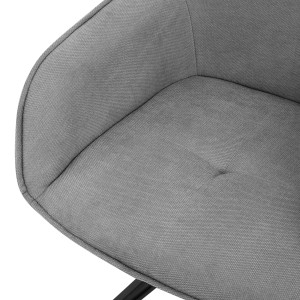 Detailaufnahme: Grauer ML-Design Esszimmerstuhl mit Webstoffbezug, Teil eines 6er Sets.