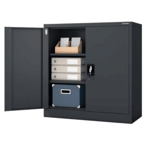 DELUKE Aktenschrank KADO, abschließbarer Büroschrank mit Flügeltüren, 93x90x40 cm, Anthrazit