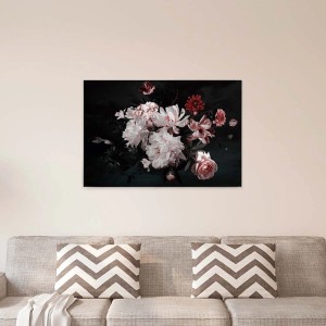 Bricoflor Leinwandbild mit Rosen, Vintage Stillleben in Schwarz und Rosa. Wanddeko für Wohnzimmer.