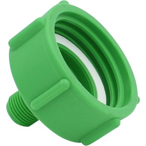 Grüner IBC Adapter mit 21 mm (G 1/2) Außengewinde für Regentonnen und Wasserzapfstellen.