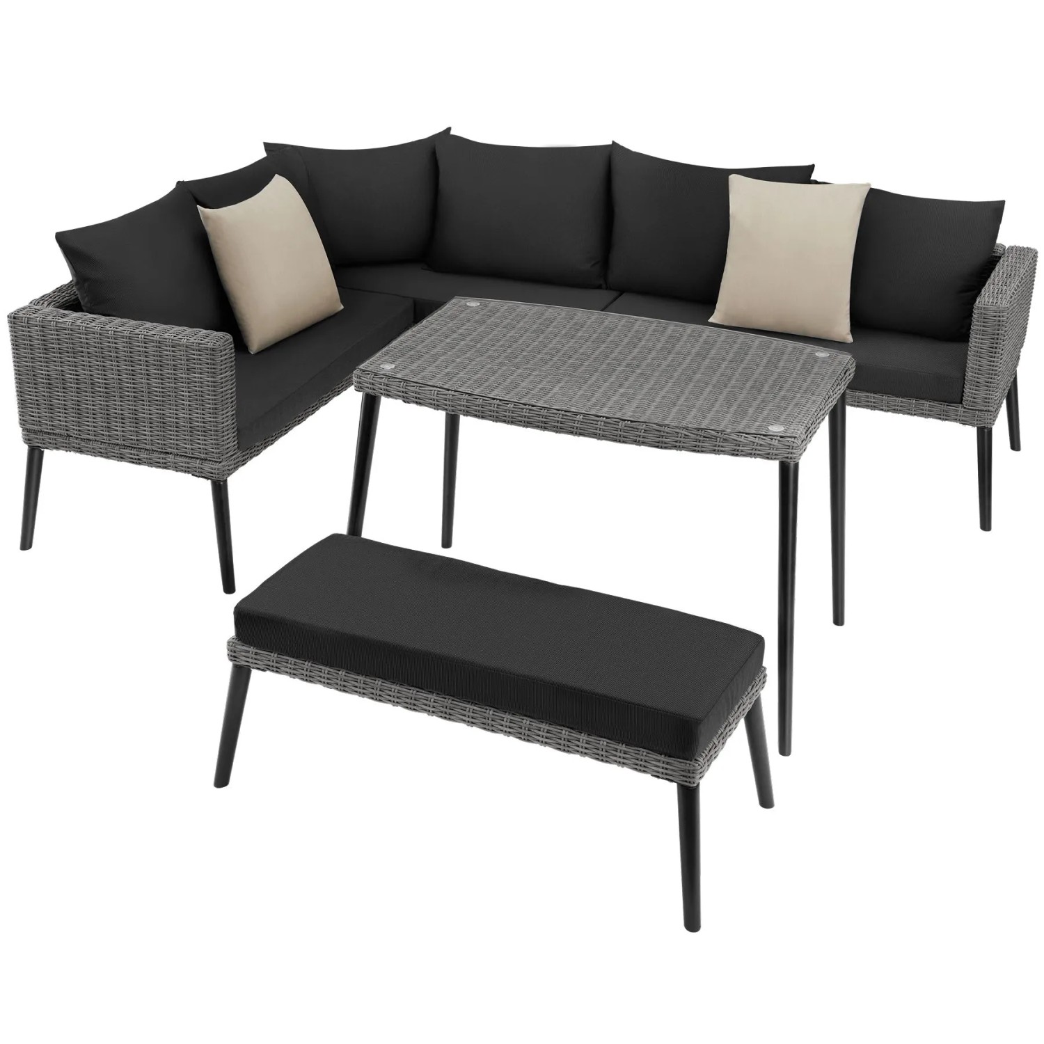 Tectake Aluminium Rattan Lounge Lounge Pula Wetterfest und Uv Beständig Dicke Der Sitzpolster 8 cm  234 x 183 x 73 50 cm Grau