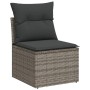 Graues vidaXL Gartenmöbel-Set: Einzelsofa aus Polyrattan mit dunklen Kissen.