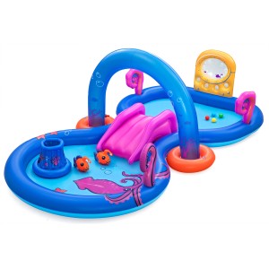 Bestway Wasserspielcenter Unterwasserwelt mit Rutsche, Sprinkler und Spielbällen.