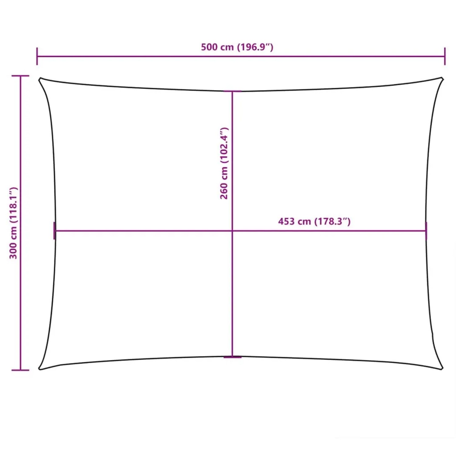 Maßskizze des vidaXL Sonnensegels, rechteckig 500x300 cm, mit Längen- und Breitenangaben.