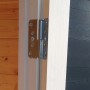 Detailaufnahme: Türscharnier am anthrazitfarbenen Bertilo Gartenhaus Woodline Pent.