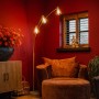 QAZQA Bogenlampe Nina, Bronze mit Marmor und Braunglas, 3-flammig, im Wohnzimmer.
