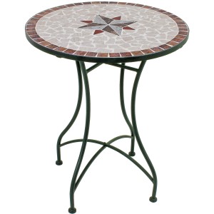 Balkon-Tisch der 3-tlg. Sitzgruppe Amarillo mit Mosaik in Braun, Grau, Rot und Beige.