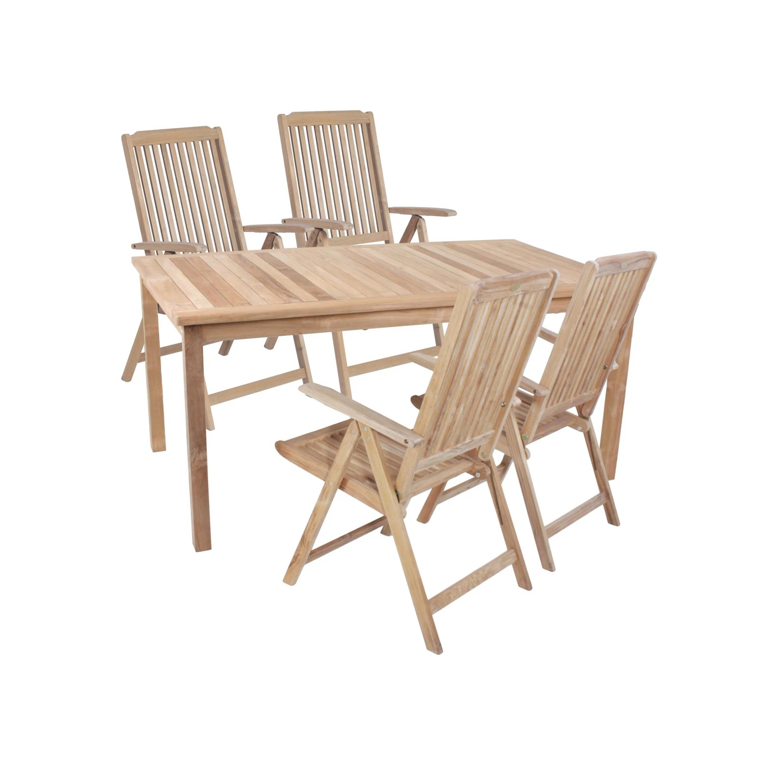 DELUKE Garten-Sitzgruppe MAIKE 06 5-tlg. Teak Teakbraun Gartenmöbel-Set Gartengarnitur Garten-Essgruppe Stühle B Esstisc...