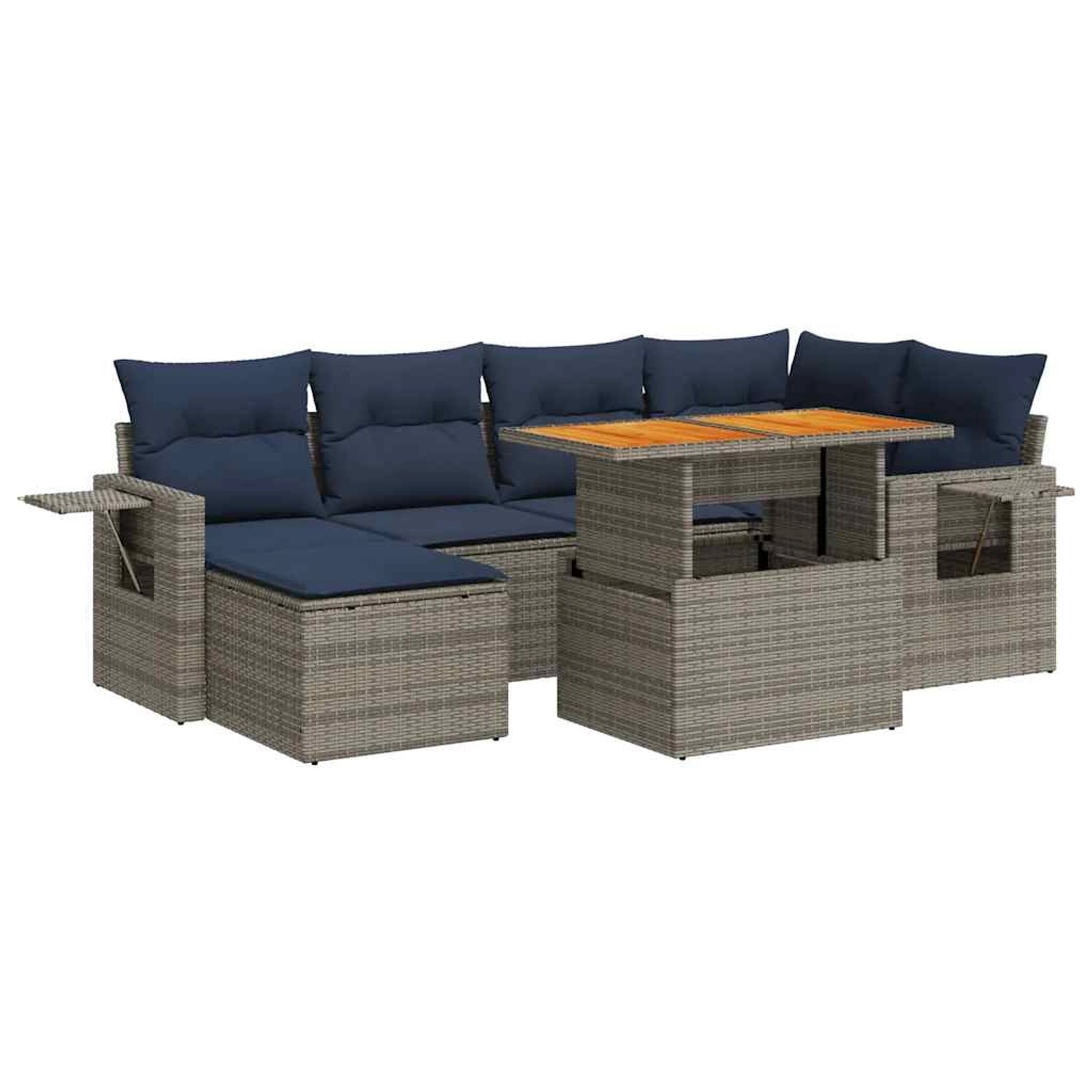 vidaXL 7-Tlg Garten-Sofagarnitur mit Kissen Grau Poly Rattan 3327176 günstig online kaufen