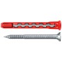 Fischer HybridPower Dübel, 10 mm, mit rotem Kunststoffmantel und passender Schraube.