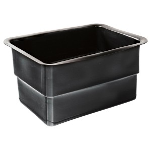 Schwarzes, eckiges Heissner Teichbecken aus PE mit 110 l Fassungsvermögen.