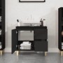 Schwarzer vidaXL Badschrank (65x33x60 cm) aus Holzwerkstoff mit Schubladen und Fach.