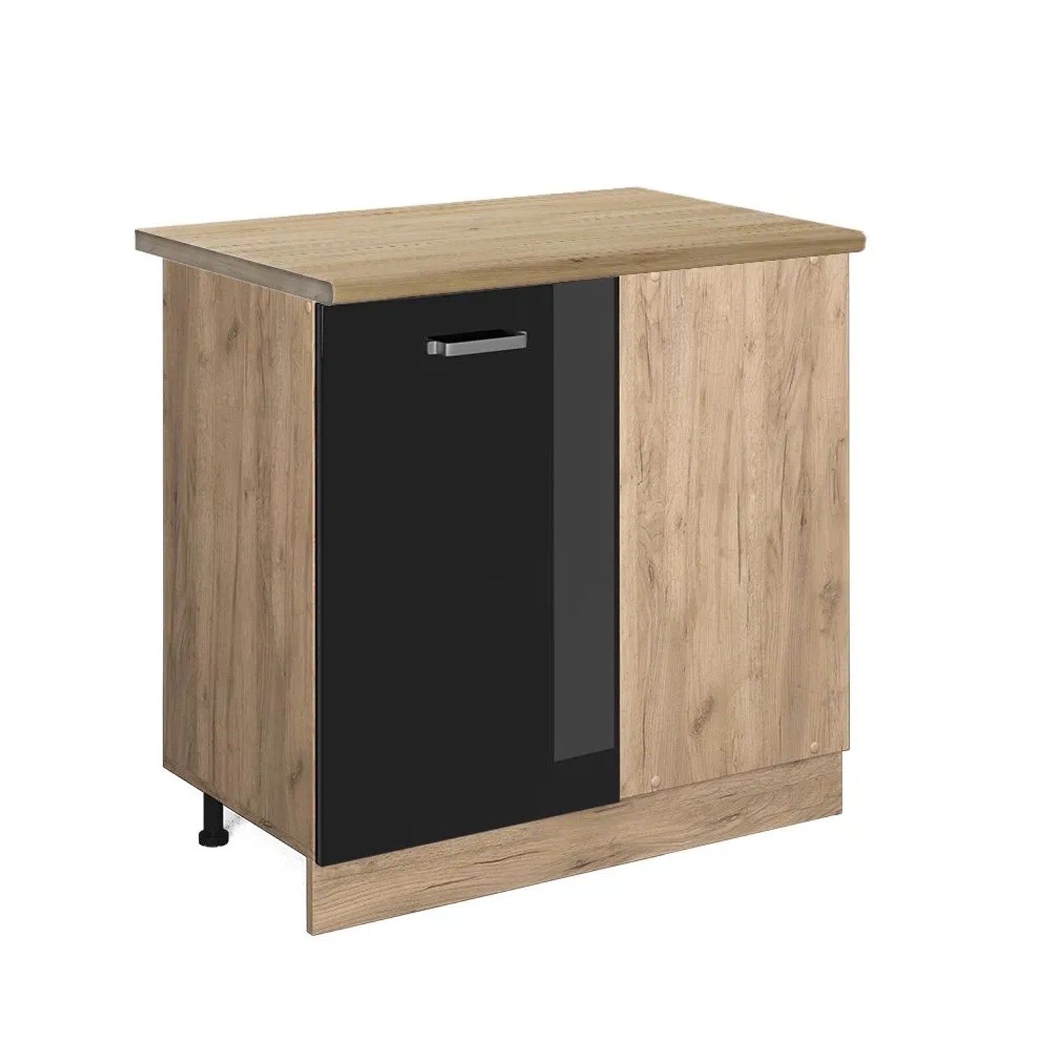 Vicco Eckunterschrank R-Line Schwarz Hochglanz Goldkraft Eiche 86 cm AP Eiche