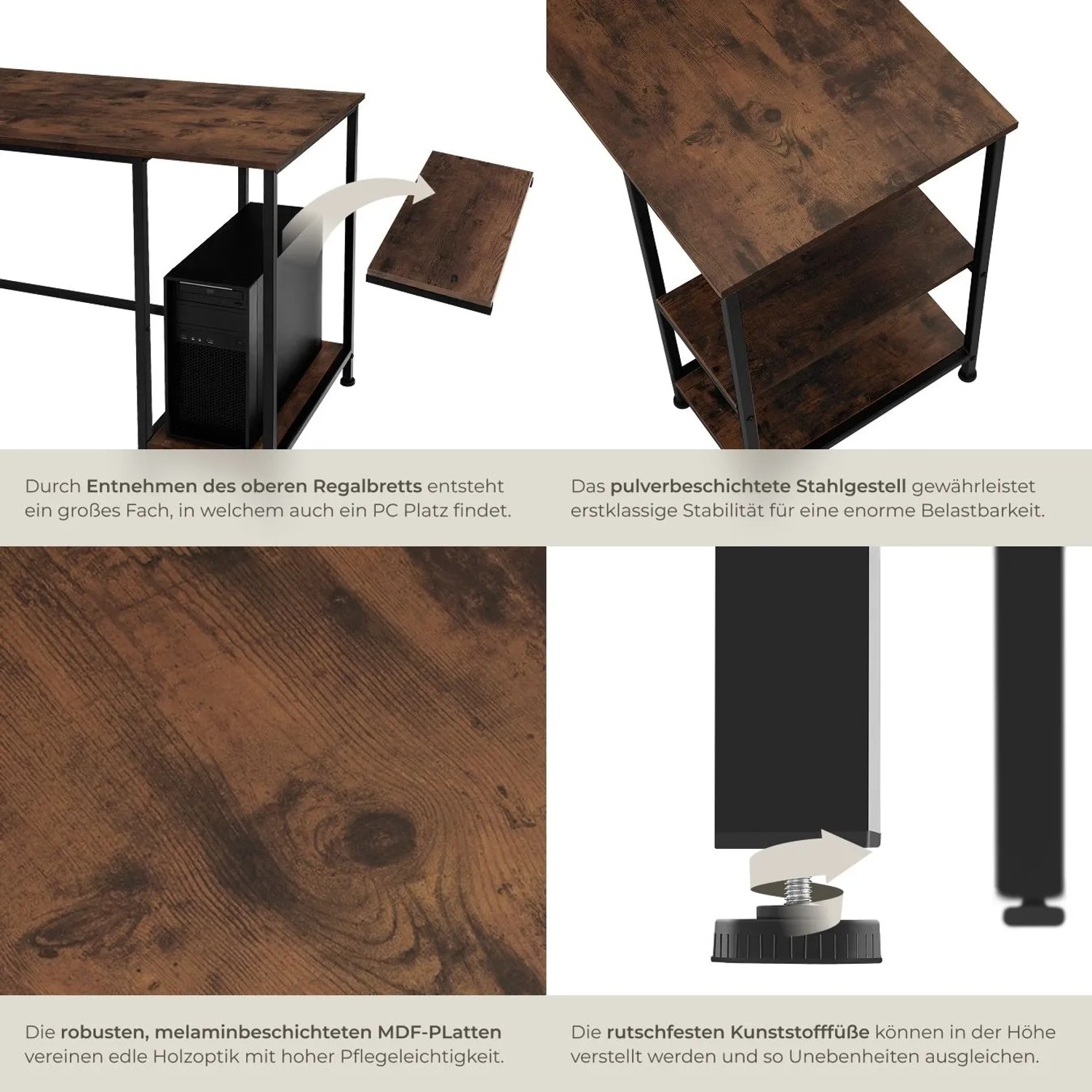 Tectake Schreibtisch Hamilton im Industrial Style mit Holz- und Stahl-Elementen.