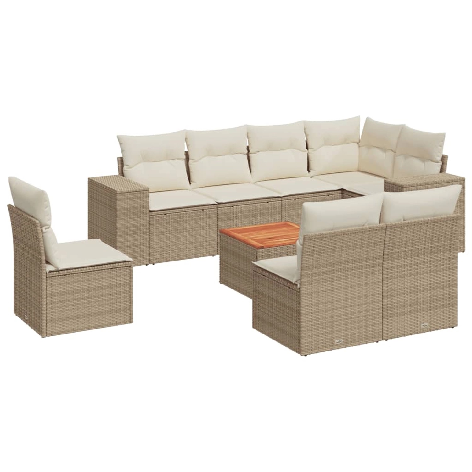 vidaXL 9-Tlg Garten-Sofagarnitur mit Kissen Beige Poly Rattan 3225484