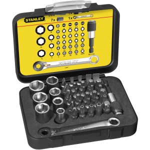 Stanley Bit-Satz 1/4 Zoll, 39-teilig mit Knarre und Bits in Box.