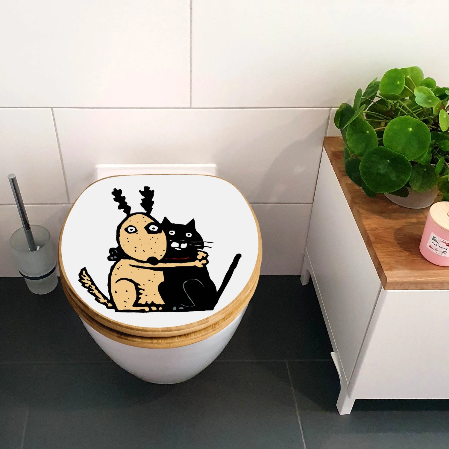 Banjado WC-Sitz aus Bambus mit Motiv "Beste Freunde". Toilettendeckel mit Absenkautomatik.