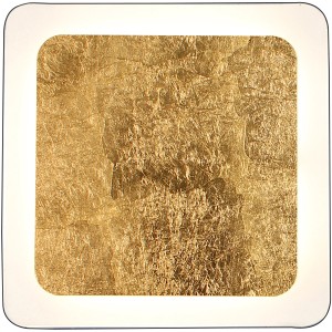 Moderne LED-Deckenleuchte Solaris in Gold/Weiß/Schwarz, 25x25 cm. Quadratische Form, Blattgold-Optik.
