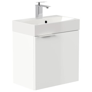 Posseik Badmöbel Cubi Slimline, 50 cm, Weiß Hochglanz, für Gäste-WC. Waschbecken und Unterschrank.