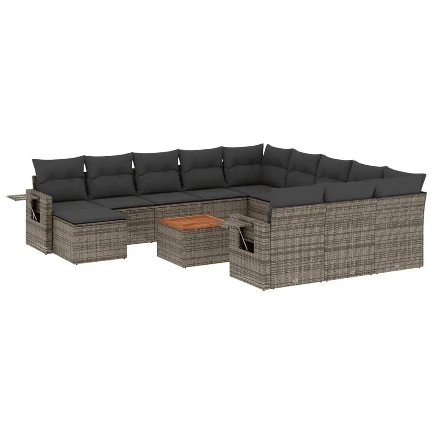 vidaXL 13-Tlg Garten-Sofagarnitur mit Kissen Grau Poly Rattan 3224870