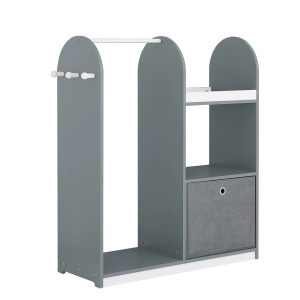 SoBuy Kinderkleiderschrank mit 3 Haken Kleiderständer mit Box Grau KMB40-HG