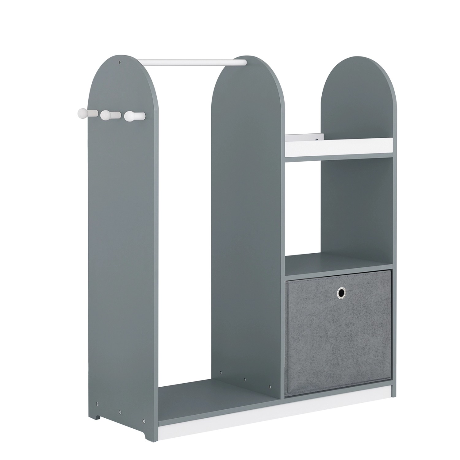 SoBuy Kinderkleiderschrank mit 3 Haken Kleiderständer mit Box Grau KMB40-HG