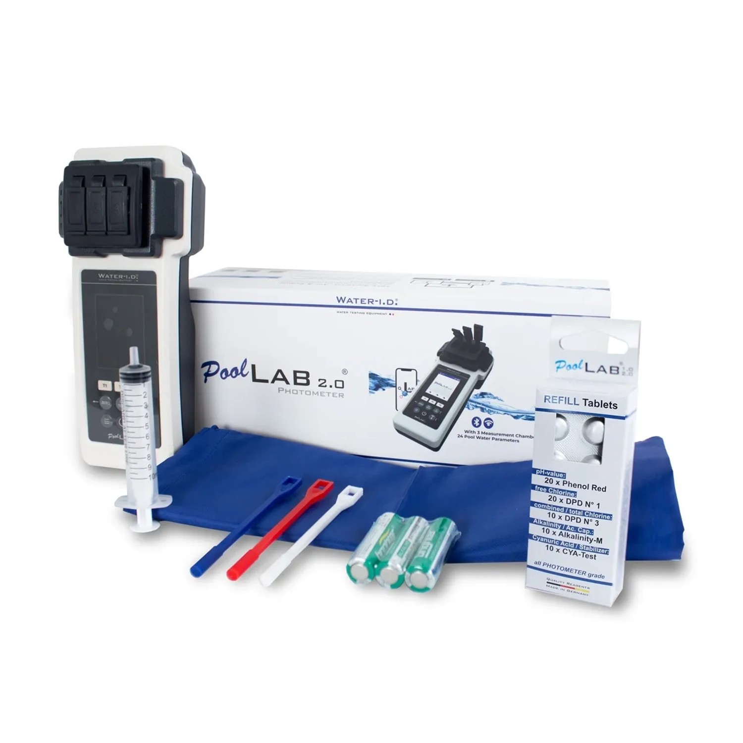 PoolLab 2.0 Wassertester – Mit 70 Testtabletten, 24 Parameter, App & WiFi, Inkl. Extra-Küvette