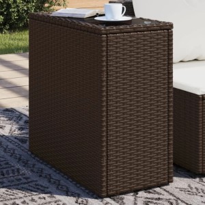 Brauner vidaXL Garten-Beistelltisch aus Rattan mit Glasplatte, ideal für Terrasse und Garten.