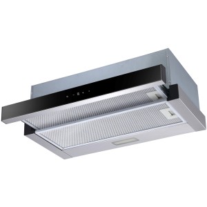 PKM Dunstabzugshaube FS2-60BBGTY mit schwarzer Glasblende und LED-Beleuchtung.