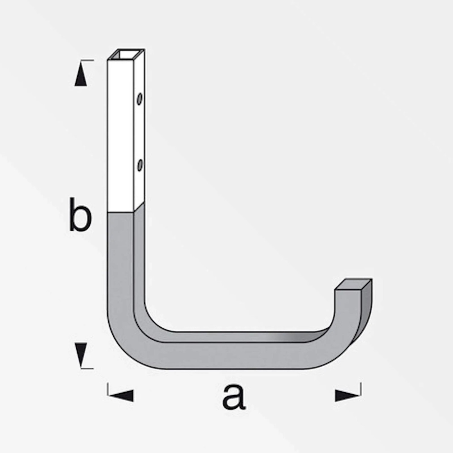 Technische Zeichnung des SOTECH OrgaTech Allzweckhakens, 80x115 mm. L-förmiger Metall-Wandhaken mit Profilrohr und Maßen.
