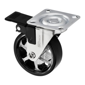 SOTECH Lenkrolle RAPID Ø75 mm, schwarz, mit Bremse. Robuste Möbelrolle bis 35 kg belastbar.