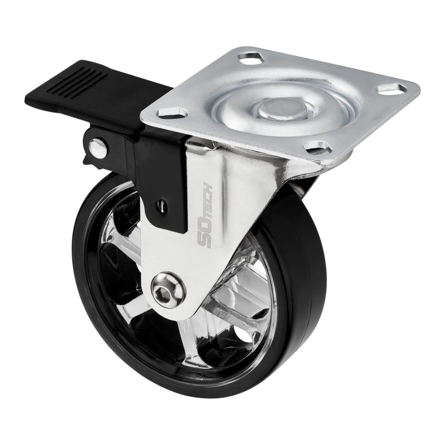 SOTECH Lenkrolle RAPID Ø75 mm Schwarz Belastbar Bis 35 Kg mit Bremse