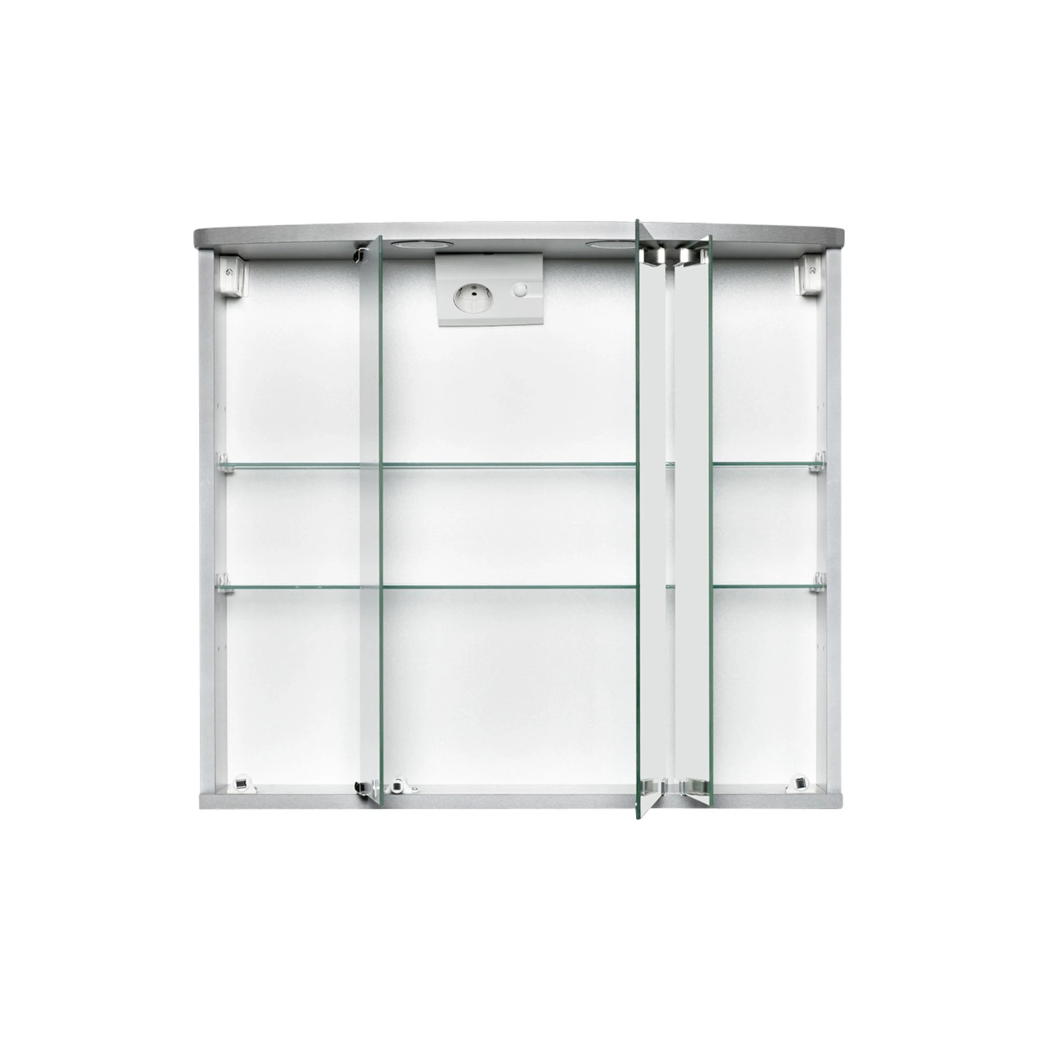 Jokey Spiegelschrank Doro, 65 cm, alufarben, mit LED und 3 Türen. Bad Spiegelschrank mit Glasablagen.