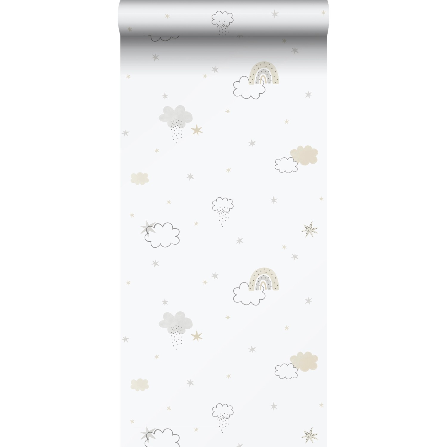 Sanders & Sanders Tapete Kleine Wolken Grau Beige Und Weiß 53 Cm X 1005 Cm günstig online kaufen